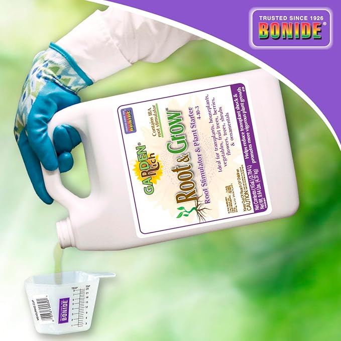 Bonide Garden Rich Root & Grow Root Stimulator & Plant Starter, 128 oz Concentrate 4-10-3 Fertilizer for Transplanting