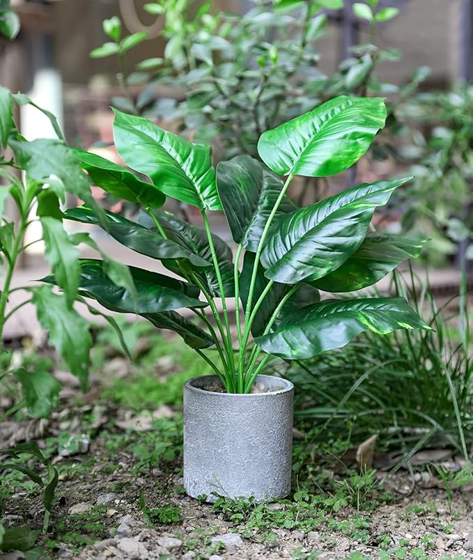 JC nateva 2pcs 16" Fake Plants Artificial Plants Tropical Faux Plants Indoor for Bathroom Kitchen Office Home Sage Green Decor