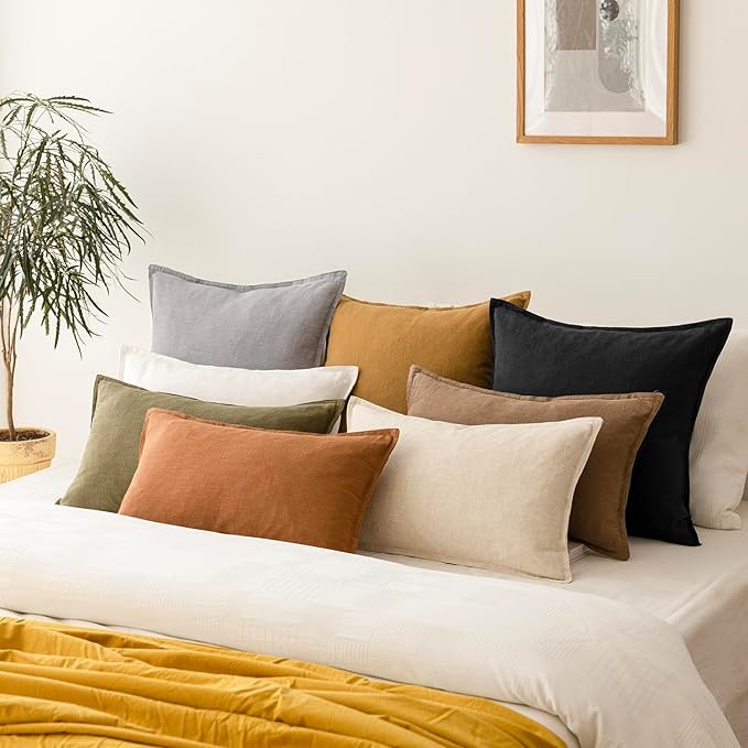 Foindtower Pack of 2, Decorative Linen Soild Throw Pillow Covers Soft Accent Cushion Case Boho Farmhouse Pillowcase for Chair Couch Sofa Bedroom Living Room Home Decor 20 x 20 Inch Light Rustic Gray