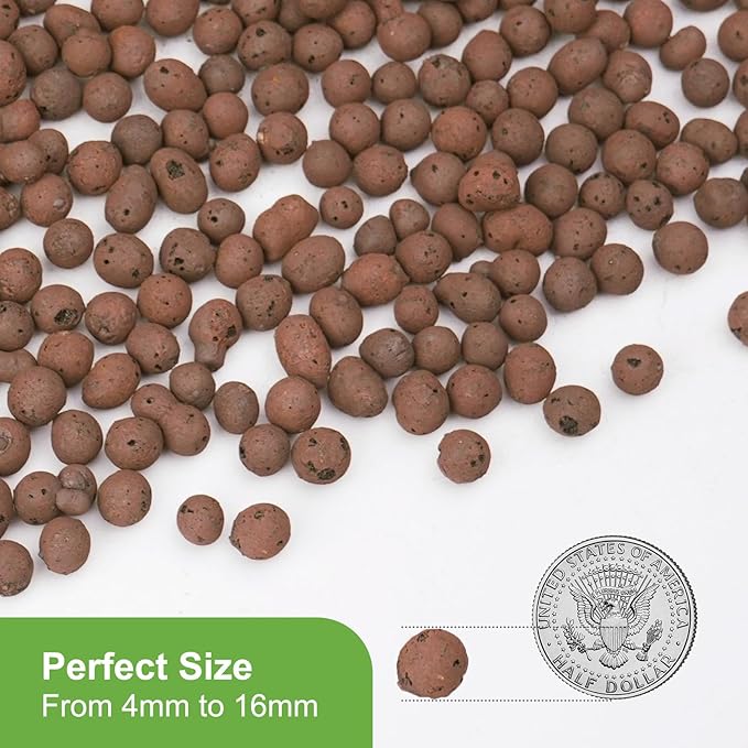 Pulovin 10 lbs LECA Clay Pebbles for Plants, 4-16mm LECA Balls for Indoor Plants Drainage, Hydroponics, Aquaponics, Natural Clay Balls for Soil Root Development, Orchid Potting Mix