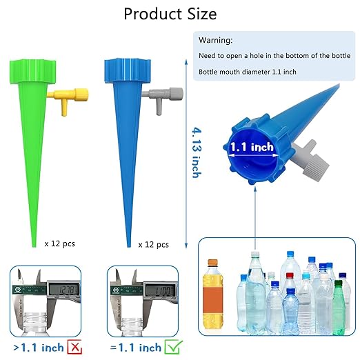 Self Watering Spikes 24 Pcs for Indoor/Outdoor Plants,Self Watering Planter Insert with Adjustable Drip Valve,Auto Vacation Plant Watering Devices,Plants Water System,Self-Watering Stakes (GB24Pcs)