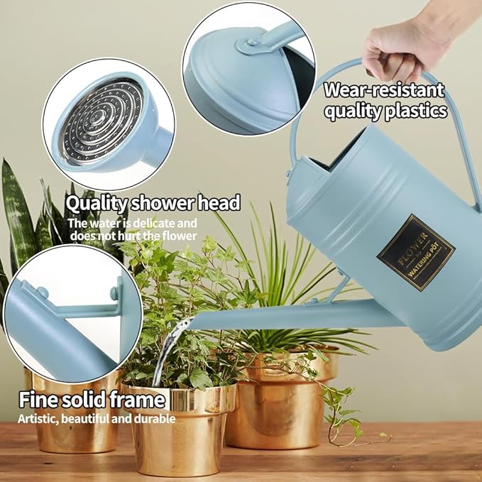 0.5 Gallon Small Watering Can for Outdoor Indoor Plants for House Plants, 12 oz Glass Plant Mister Spray Bottle for Bonsai Garden Flowers (Blue)
