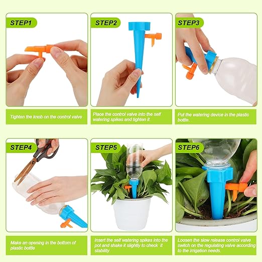 Self Watering Spikes 24 Pcs for Indoor/Outdoor Plants,Self Watering Planter Insert with Adjustable Drip Valve,Auto Vacation Plant Watering Devices,Plants Water System,Self-Watering Stakes (GB24Pcs)