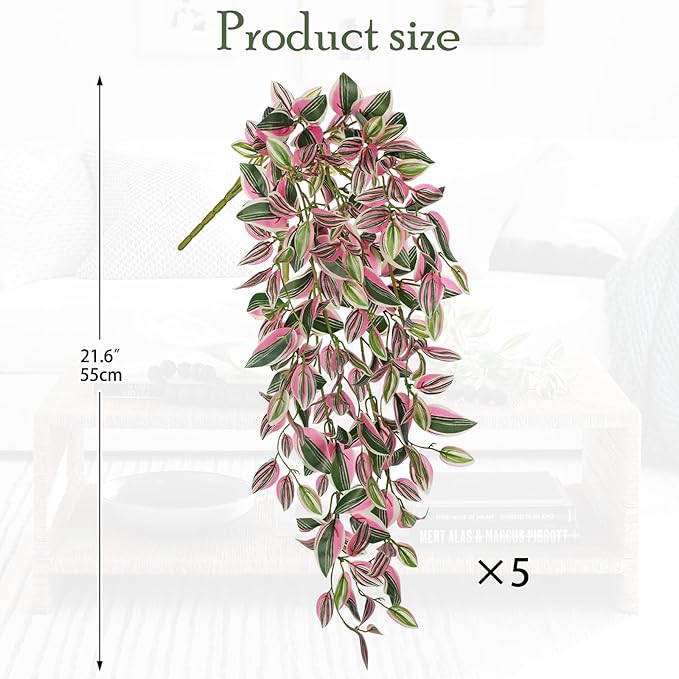 DILATATA Fake Hanging Plants Artificial Hanging Plants 181 Leaves Faux Wandering Jew Hanging Leaves Plant for Wall Shelf Home Indoor Outdoor Decor - 5 Pack