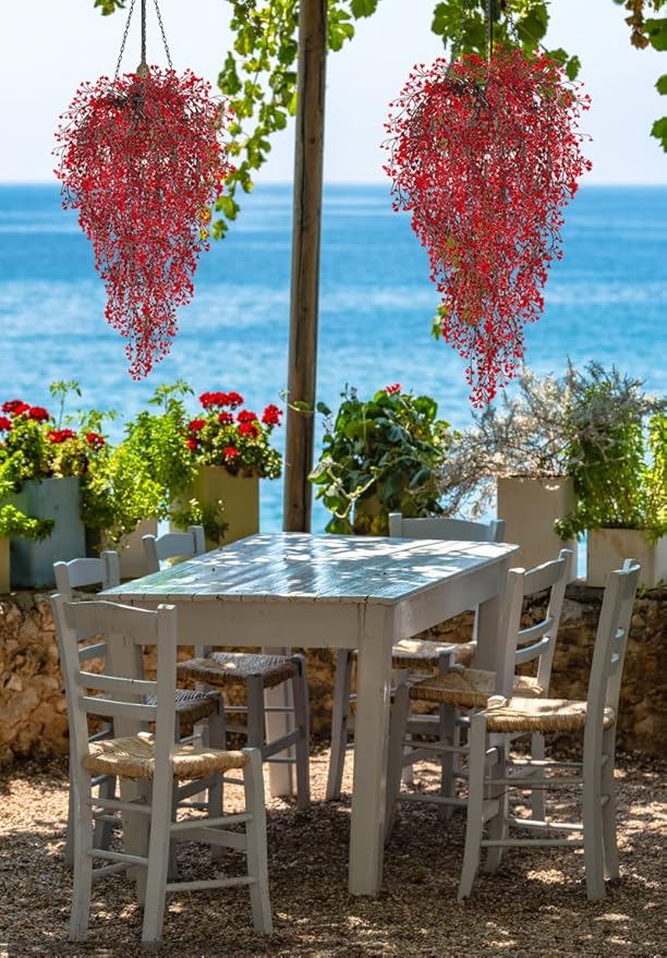 RECUTMS 4 Pcs Faux Hanging Vines Ferns Artificial Hanging Plants Fake Ivy Wall Plants Decoration for Indoor Outdoor Valentines Day Patio Garden Wedding Balcony Christmas Party Home Spring(Red)