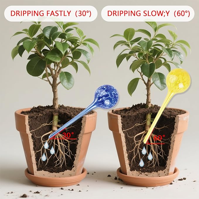Plant Watering Globes Set of 4,Large Glass Self Watering Globes for Indoor & Outdoor Plants Vacation Plant Care Automatic Watering Bulbs Self Watering Planter Insert