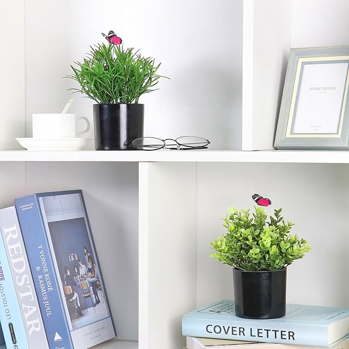 7" H Fake Plants Indoor 2 Pack Small Artificial Plants,Topiary Greenery Mini Potted Plants for House Office Tabletop Decoration