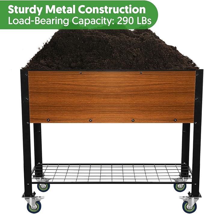 Raised Garden Bed with Legs and Wheels, Self-Watering Planter Box, 36x16x30 in Elevated Raised Bed with Drainage Hole, Built to Withstand Sun, Rain, and Wind for Up to 2 Years