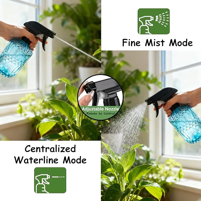 YYTSGG Glass Plant Mister Bottle, 15oz Refillable Water Spray Bottle with Adjustable Mist Nozzle for Indoor Flowers, Outdoor Gardening, Cleaning, Hair and Pets Care (Blue)