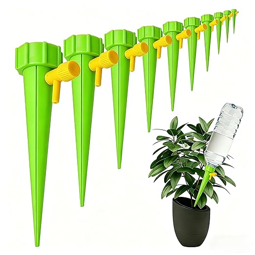 Self Watering Spikes for Plant, 10 Pack Plant Watering Devices with Adjustable Valve, Self Watering Planter Insert for Indoor Outdoor Potted Plants, Alternative to Plant Watering Globes