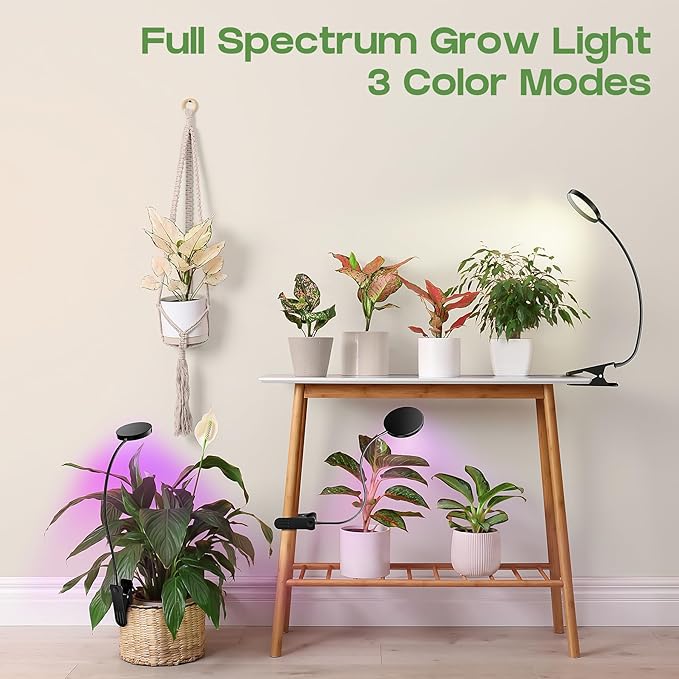 LED Grow Light, Clip On Plant Lights for Indoor Growing with 3,6,12 H Timer, 10 Dimmable Levels Grow Lights for Indoor Plants Full Spectrum, for Houseplants, Bonsai, Pot Plant (2-Pack)
