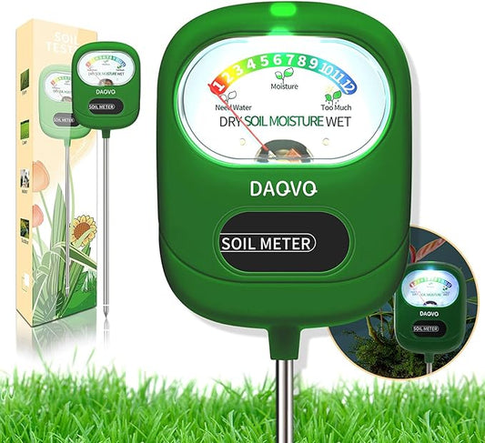 Soil Moisture Meter, Moisture Meter for Plants with Large Screen, Soil Hygrometer and Soil Test Kit with Light, Essential Garden Tools for Indoor Outdoor House Plants, Garden, Lawn Care