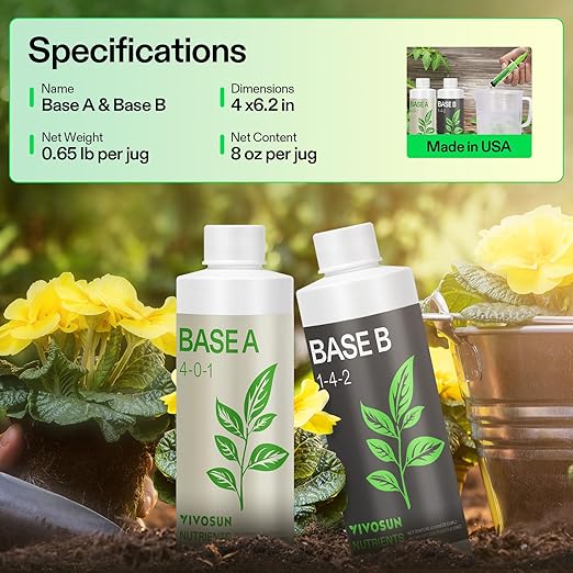 VIVOSUN Liquid Nutrients Base A & B Bundle, Grow Big Hydroponic Fertilizer, Supports Vegetative and Flowering Stages for Outdoor, Indoor Plants, Best Plant Food, Set of 8oz (Pack of 2)