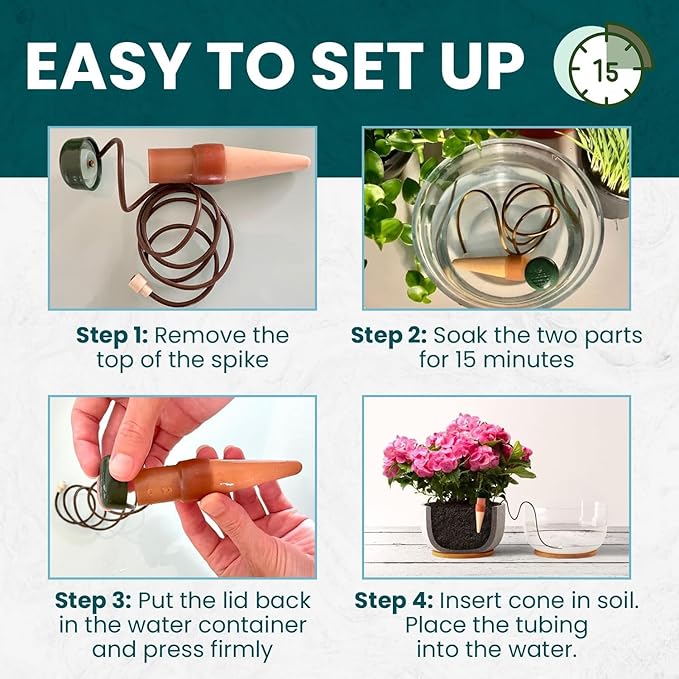 Blumat Classic Self-Watering Stakes - Prevents Overwatering and Underwatering for Healthy Growth While You are Away - Ideal for Indoor Plant Watering, 25 Pack, w Adapter