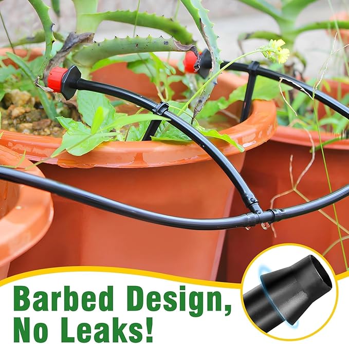 RedChili 290 Pack Drip Irrigation Fittings Kit for 1/4" Tubing, Complete Set with Barbed Connectors (Misting Nozzles, Flat Tees, Single Barbs, Valves, Couplings, Valves, Tees, Elbows, Plugs, Crosses)