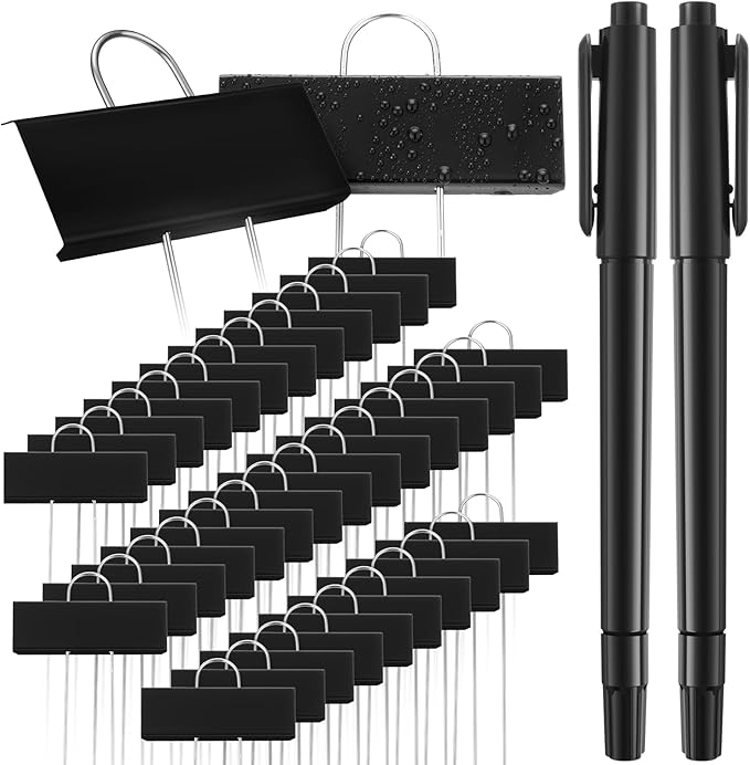 Maitys 62 Pcs Metal Garden Markers Plant Label Stakes Outdoor Weatherproof 10.6 Inch Stainless Steel Nursery Tags Bulk with Pens (Black Label with White Ink)