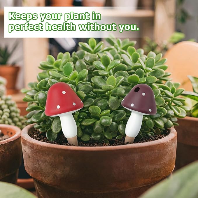 Plant Watering Globes, 16 Pack Self-Watering Terracotta Spikes - Mushroom Shape Irrigation Devices for Indoor & Outdoor Plants, Slow Release Watering System