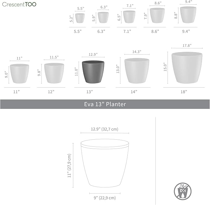 Crescent Too Eva Brown Decorative Planter Modern Pot for Plants, Flowers, Herbs & Succulents, No Drain Hole - 13" W - Fudge (Pack of 2)