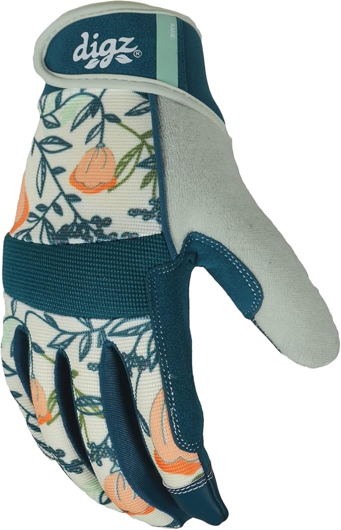 DIGZ Medium High Performance Garden Gloves for Women Thorn Proof Touchscreen Reinforced Palm Coral Floral 77861-23