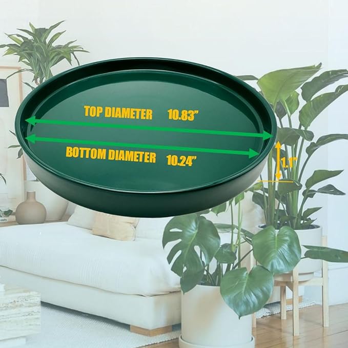 Yukfona Ceramic Plant Saucer Pot Tray 10 Inch, Planter Saucers 4 5 6 7 8 9 10 11 12 13 Inch for Indoors Outdoor, Durable Sturdy Flower Drainage drip Water Tray for Glazed Pots Base (10.7 Inch-Green)