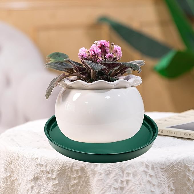 Yukfona Ceramic Plant Saucer Pot Tray 10 Inch, Planter Saucers 4 5 6 7 8 9 10 11 12 13 Inch for Indoors Outdoor, Durable Sturdy Flower Drainage drip Water Tray for Glazed Pots Base (10.7 Inch-Green)