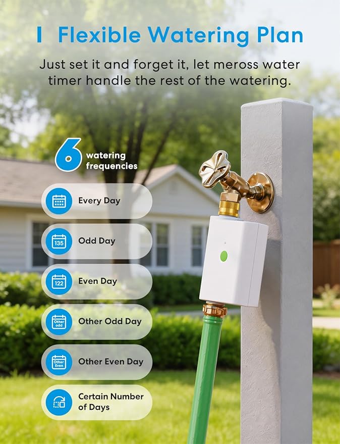 meross WiFi Water Hose Timer, Smart Sprinkler Timer with Brass Inlet & Outet, Work with Apple Homekit, Alexa & Google Assistant, Water Valve for Lawn, Garden, Yard and Pool, MSH400/MSH450 Hub Required