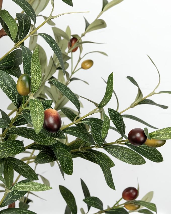 6FT Artificial Olive Tree - Indoor Tall Faux Olive Trees with Basket&3PCS 18Inch Olive Branches, Large Fake Olive Silk Tree Realistic Olive Plants for Home Decor Office Living