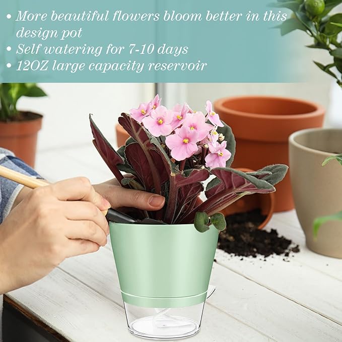 12 Pack Self Watering Planters for Indoor Plants 6 Inch Colorful Flower Pots with Drainage Holes and Reservoir Plastic Plant Pots for African Violets Succulents Herbs Flowers for Home Office
