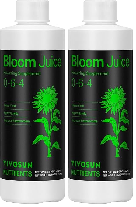 VIVOSUN Bloom Juice (0-6-4), Flowering Supplement Liquid Fertilizer for Flowering Stage, Concentrated Plant Food for All Flowering Plants, 8 Ounces (Pack of 2)