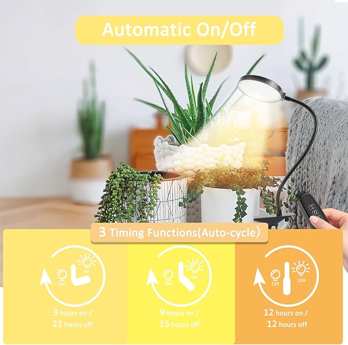 Grow Lights for Indoor Plants, 15W Sunlike Full Spectrum LED Plant Lights with Timer Auto On/Off 3/9/12H, LED Grow Lamp for Indoor Plants, 9 Dimmable Levels, Waterproof