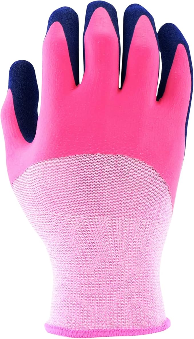 Miracle Gro Women's Double Dipped Sandy Foam Latex Gardening Work Gloves, Water Resistant, Excellent Grip Pink/Purple, Medium