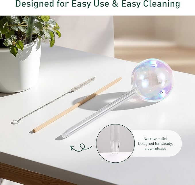 Soilagua Large Extra-Thick Clear Glass Plant Watering Globes, Rainbow Gradient Self Watering Devices for Indoor & Outdoor Plants, AutomaticWaterer Spikes, Perfect for Daily or Vacation Use, 2-Pack
