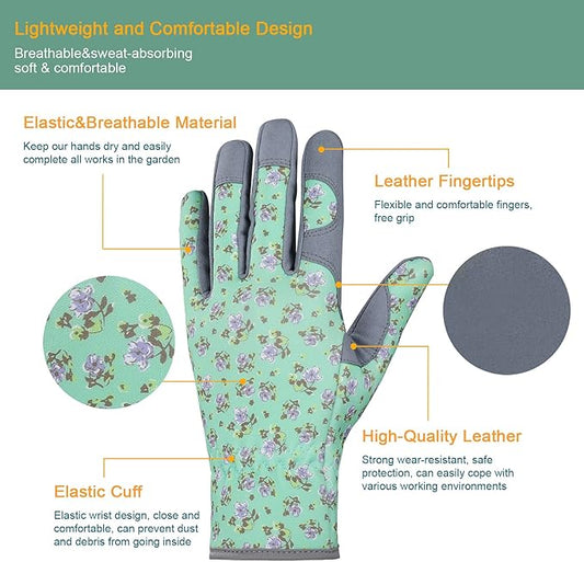 Bamllum Leather Gardening Gloves for Women - Working Gloves for Weeding, Digging, Planting, Raking and Pruning