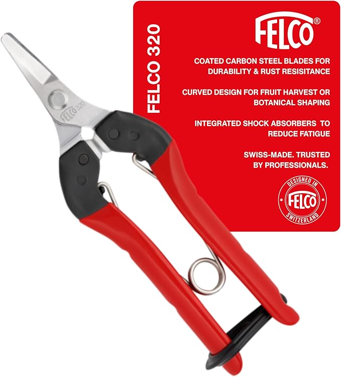 Felco F320 Pruning Snips – 6" Garden Clippers with Curved Blade & Rounded Tip | Pruning Shears for Gardening | Garden Snips and Pruners with Carbon Steel Blade, Sap Groove