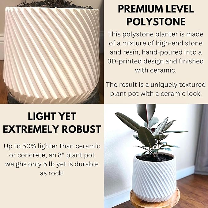 Fox & Fern Plant Pot, Large Plant Pots for Indoor & Outdoor, UV & Frost Resistant Plant Vase with Drainage Plug, Polystone, Large Indoor Pots for Plants & Flowers, House Indoor Plant Pot, Single Pot