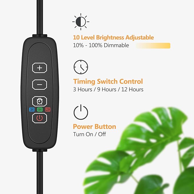 Grow Light for Indoor Plants, 20W Full Spectrum Plant Lamp with Height Adjustable Stand, 3/9/12H Auto Timer, 10 Dimmable Levels, 96 LEDs Sunlike Floor Lamp for Small to Tall Houseplants