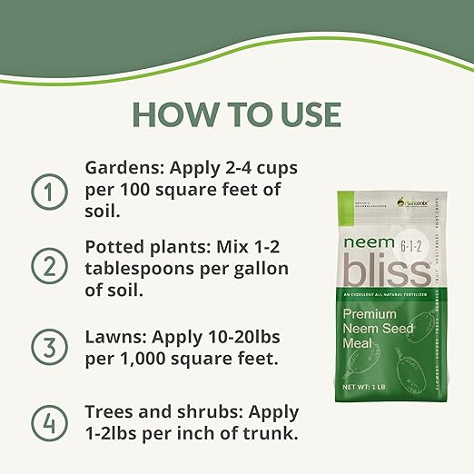 Neem Bliss (1lb) - Neem Seed Meal - Organic Neem Cake for Plants - OMRI-Listed Fertilizer for Plants, Vegetables, Lawns, & Gardening - 100% Natural & Renewable Garden Fertilizer