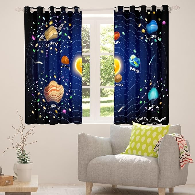 Feelyou Outer Space Curtains Boys Universe Planet Window Curtains Bedroom Living Room Kids Room Decor Boys Girls Galaxy Window Drapes Planet Window Treatments 38W X 45L,2 Panels