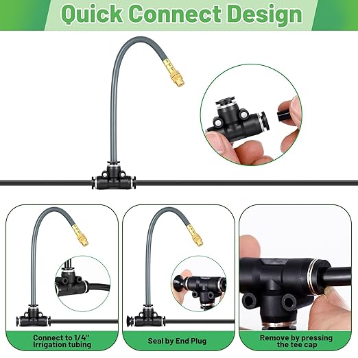 360° Adjustable 1/4" Drip Irrigation System,Bendable Watering Misting Irrigation System, Garden Watering Atomizing System with 15 Nozzles, Automatic Irrigation System for Garden