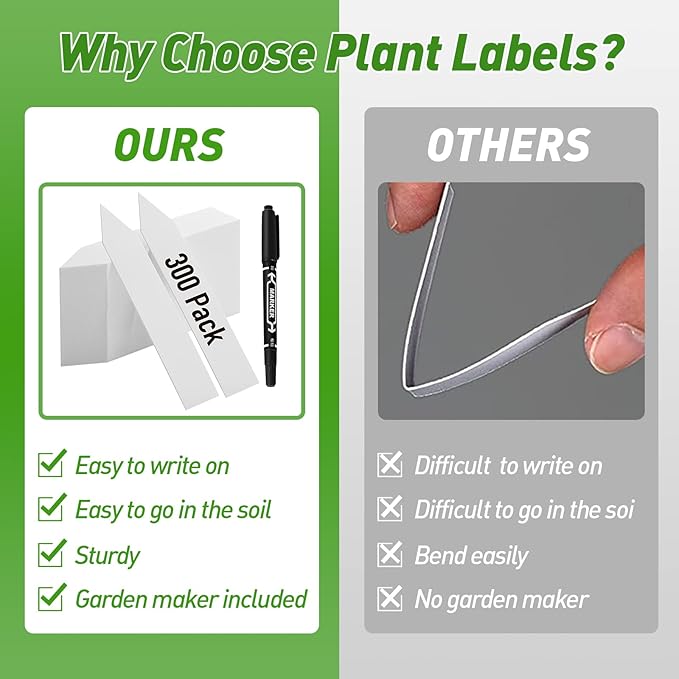 DMSKY Plant Labels 4 Inch 300 Pcs, White Plastic Plant Tags for Seedlings, Plant Markers for Outdoor Garden Waterproof Nursery Garden Labels with Permanet Marking Pen