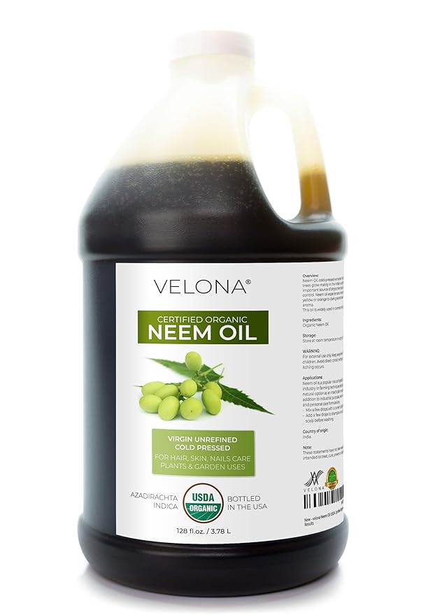 velona Neem Oil USDA Certified Organic - 1 Gallon / 128 Fl Oz | 100% Pure and Natural Carrier Oil | Virgin, Unrefined, Cold Pressed | Hair, Body and Skin Care | Use Today - Enjoy Results