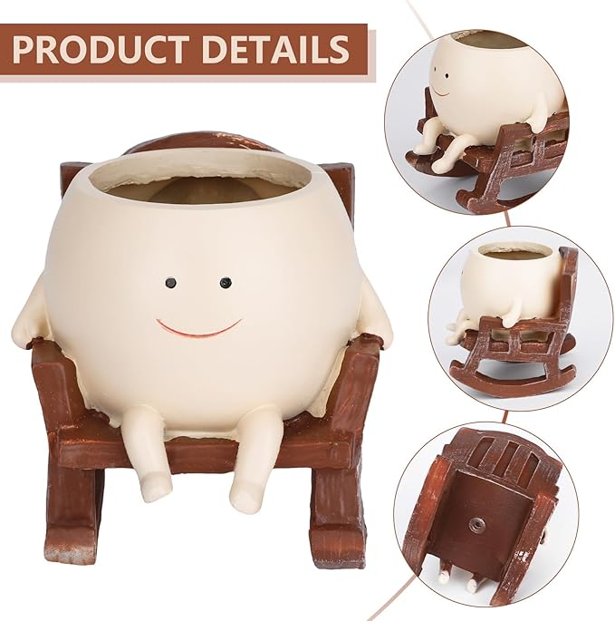 Smiling Flower Pot Rocking Chair – Whimsical, Decorative, and Practical Planter with Drainage Holes, Indoor and Outdoor Plant Pot, DIY Decoration Gift for Plant Lovers