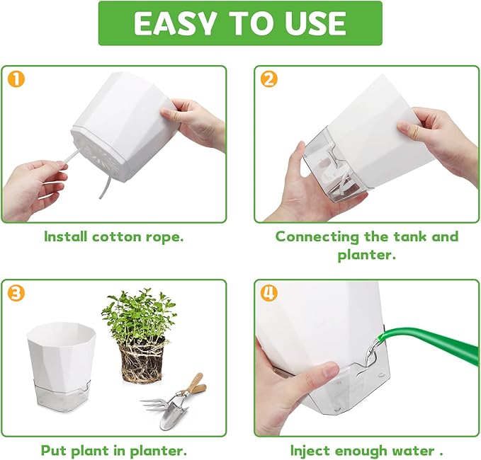 GearRoot 6 Pack Self Watering Planters Pot, 6.6/5 inch Plant and Flower Pot, Decorative Self Watering Pots for Indoor Plants African Violet Wicking Pots, Succulents, Aloe, Herbs