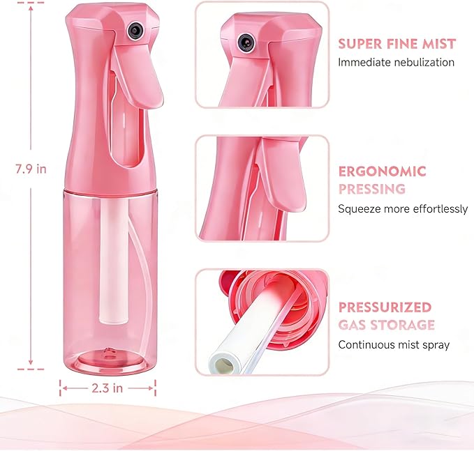 Continuous Spray Bottle, 6.8 OZ Hair Spray Bottles, Ultra-Fine Mister Spray Bottle for Hairstyling, Cleaning, Plants, Pets, Salons, and More (2 Pack)