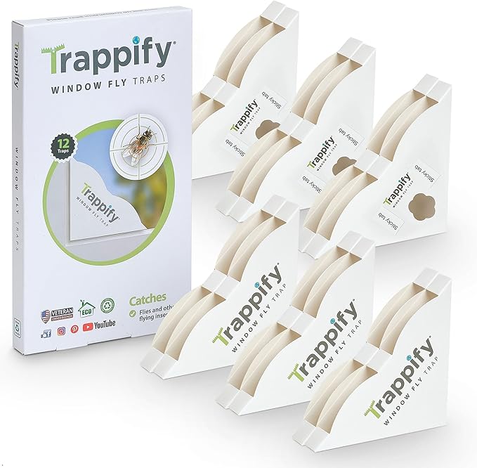 Trappify Window Fly Trap Indoor | Fruit Fly Traps for Indoors | Gnat Traps for House Indoor | Disposable Trap with Sticky Adhesive Strips | Bug Catchers (12 Pack)