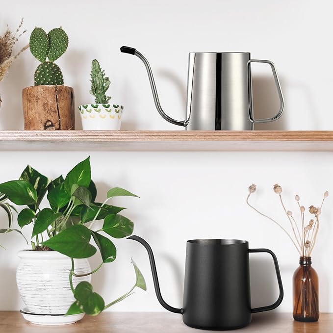 Small Watering Can Indoor Plants - 20 oz Mini Stainless Steel Watering Can with Long Spout Rust-Proof Tiny Metal Watering Can for Small House Plants Flowers Home & Office Black