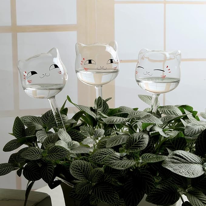 3 Pack Plant Waterer Self Watering Globes, Cute Cat Transparent Mini Durable Clear Glass Aqua Bulbs for Indoor, Automatic Plant Watering Devices, Gifts for Family and Friends