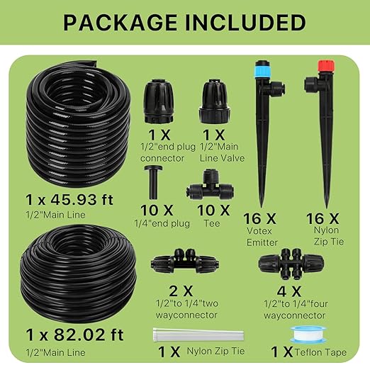 Drip Irrigation System – 2026 Upgraded Garden Watering System with 46FT 1/2'' Tubing, New Quick-Connect 1/4 inch Fittings Automatic Sprinkler for Garden Lawn Greenhouse Plant Flower Bed