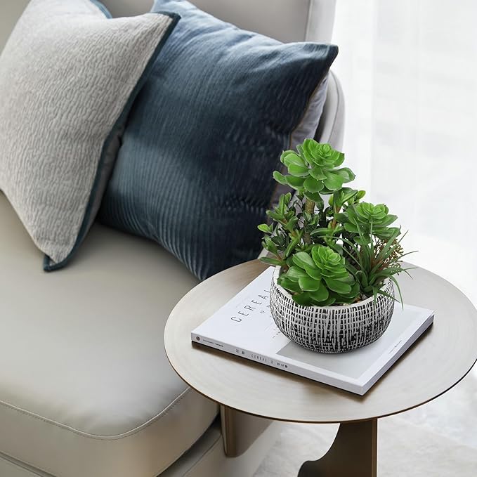 Villa Como 10” Large Succulents Plants Artificial in Ceramic Pots Potted Faux Succulent Arrangement with Black Bowl Pots Fake Desk Succulents Plants for Home Bathroom Shelf Table Indoor Decor