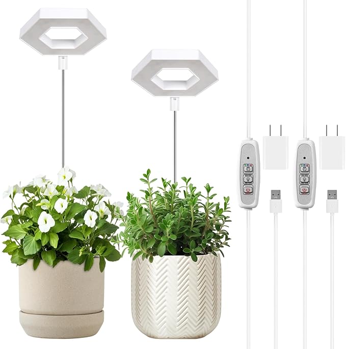 FOXGARDEN Grow Light, Full Spectrum LED Plant Light for Indoor Plants, Growing Lamp with Auto On/Off Timer 4/8/12H, 4 Dimmable Brightness, Height Adjustable, Ideal for Small Plants, 2 Packs